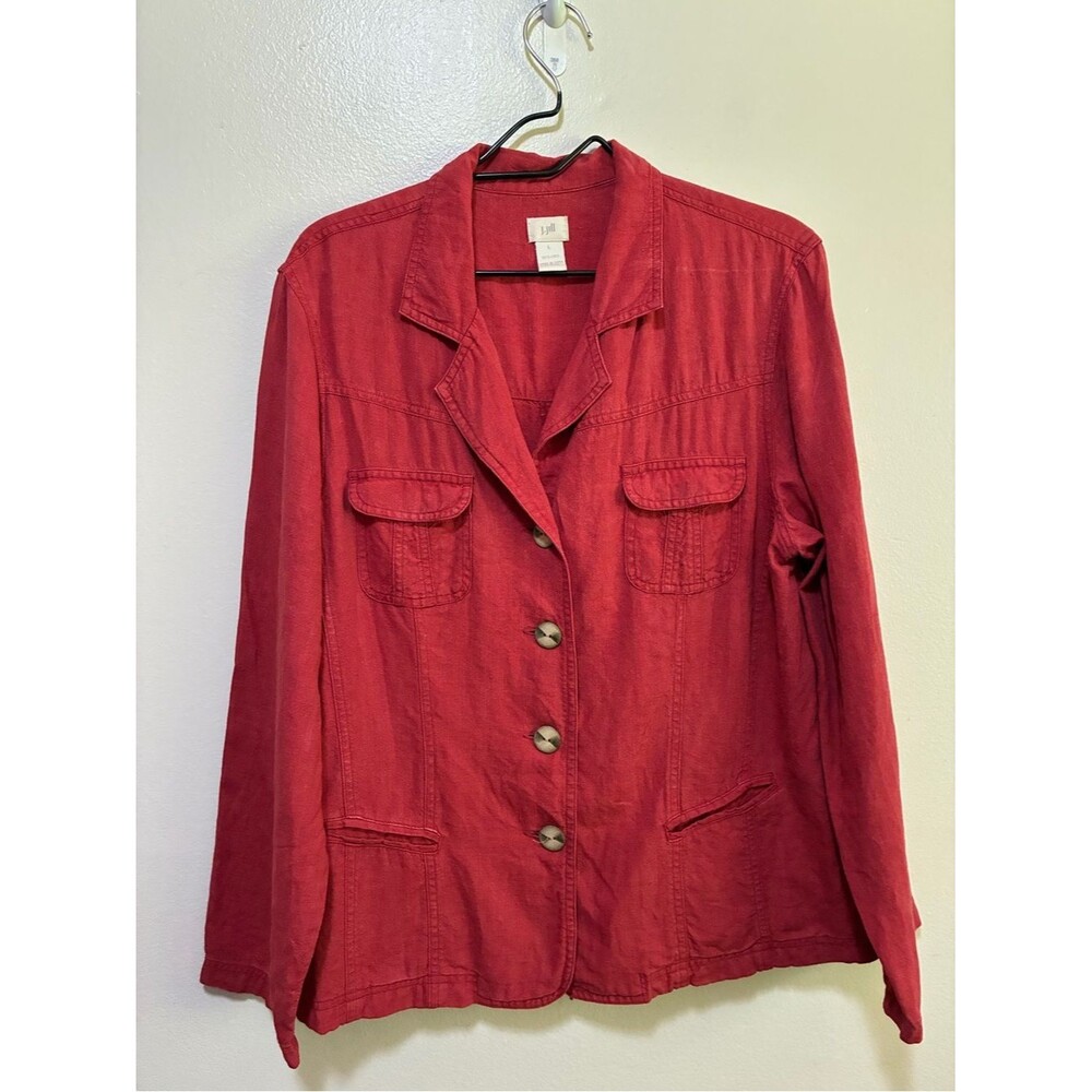 J Jill Vintage Rust Red Casual Linen Jacket size large